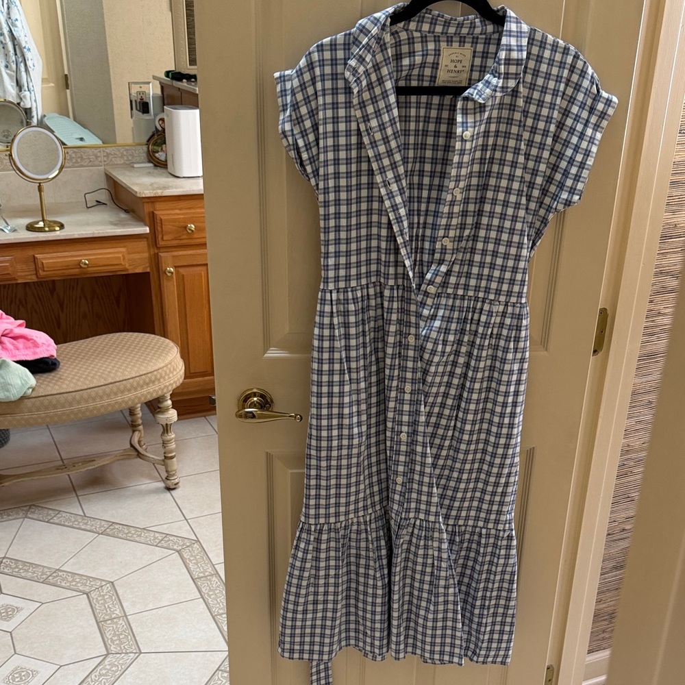 Blue white pink Checkered Button-Down Dress